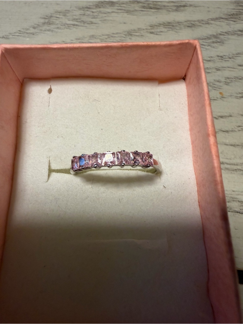 Sterling Silver Pink Cubic Zirconia Row Ring